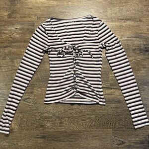 Aero‎ Y2K Long Sleeve Crop Top Lace Up Seriously Soft M